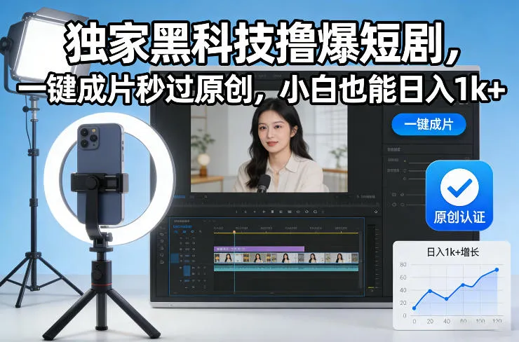 独家黑科技撸爆短剧，一键成片秒过原创，小白也能日入1k+【揭秘】-温久网络