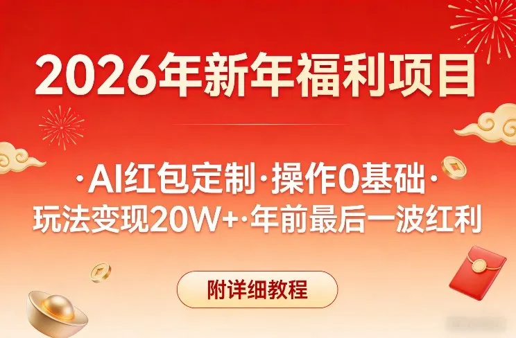 新年福利项目，AI红包定制，操作0基础，玩法变现20W+年前最后一波红利，附详细教程-温久网络