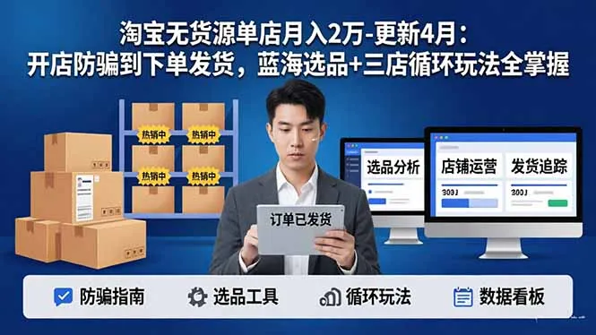 淘宝无货源5.0单店月入2万-更新4月：开店防骗到下单发货，蓝海选品+三店循环玩法全掌握-温久网络
