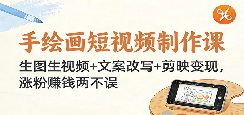 手绘画短视频制作课：生图生视频+文案改写+剪映变现，涨粉赚钱两不误-温久网络