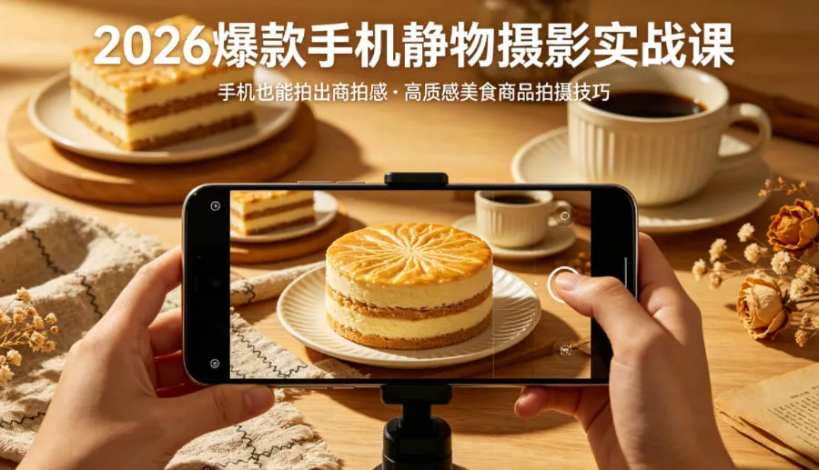 2026爆款手机静物摄影实战课，手机也能拍出商拍感，学会拍出高质感美食商品-温久网络