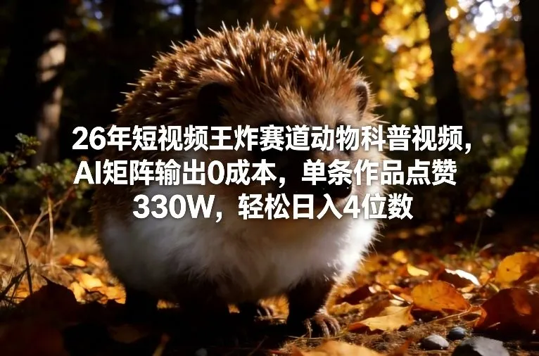 26年短视频王炸赛道动物科普视频，AI矩阵输出0成本，单条作品点赞330W，轻松日入4位数-温久网络