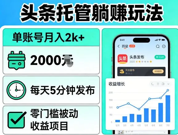 头条托管躺賺玩法，单账号月入2k+，每天5分钟发布即可，零门槛被动收益项目【揭秘】-温久网络