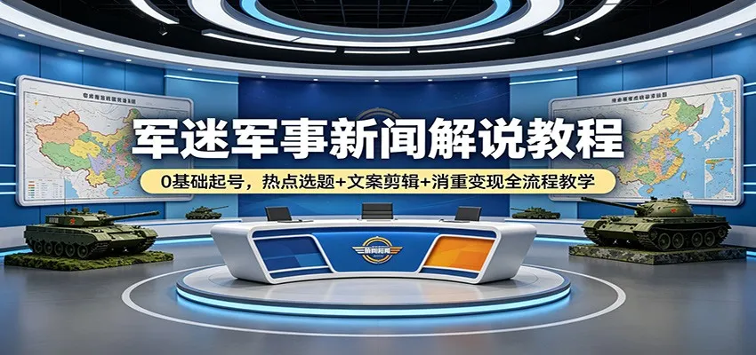 军迷军事新闻解说教程：0基础起号，热点选题+文案剪辑+消重变现全流程教学-温久网络