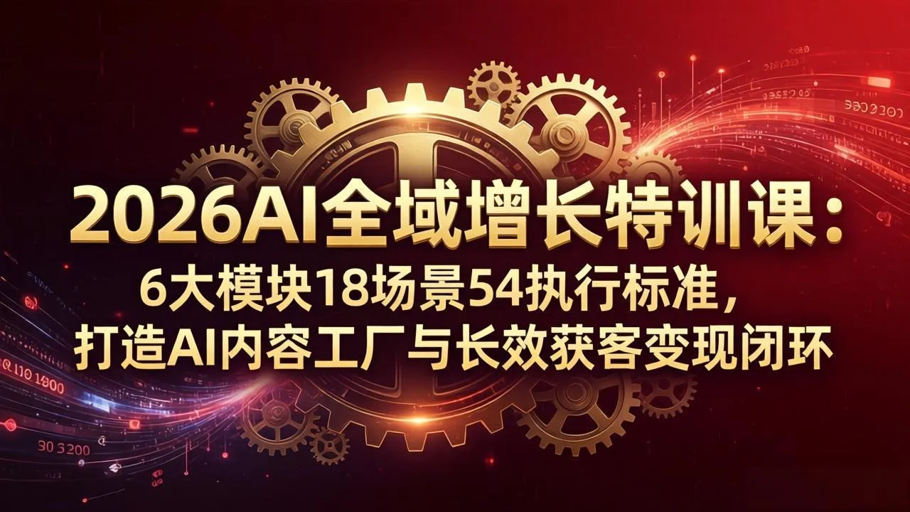 2026AI全域增长特训课：6大模块18场景54执行标准，打造AI内容工厂与长效获客变现闭环-温久网络