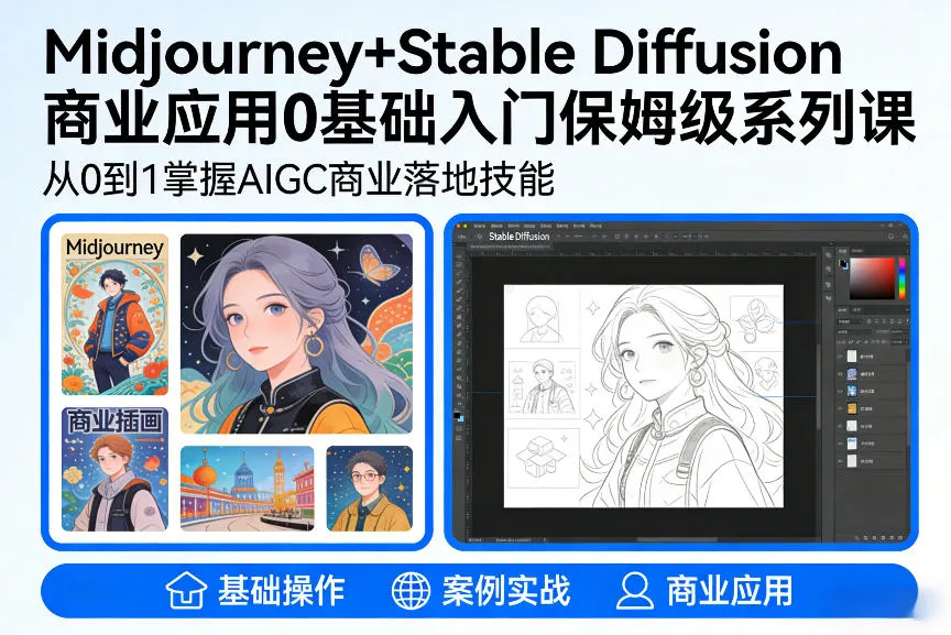 AIGC商业应用Midjourney+Stable Diffusion教程，0基础入门保姆级系列课-温久网络