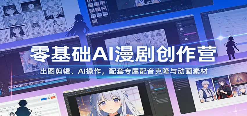 零基础AI漫剧创作营：出图剪辑、AI操作，配套专属配音克隆与动画素材-温久网络