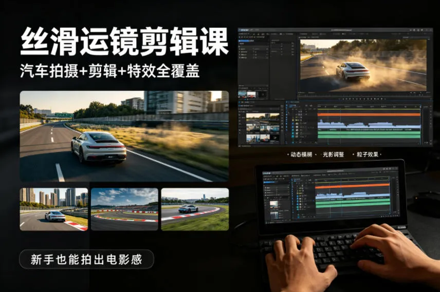 大叔丝滑运镜剪辑课，汽车拍摄+剪辑+特效全覆盖，新手也能拍出电影感-温久网络