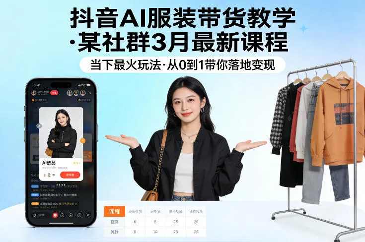 抖音AI服装带货教学，某社群3月最新课程，当下最火玩法，从0到1带你落地变现-温久网络