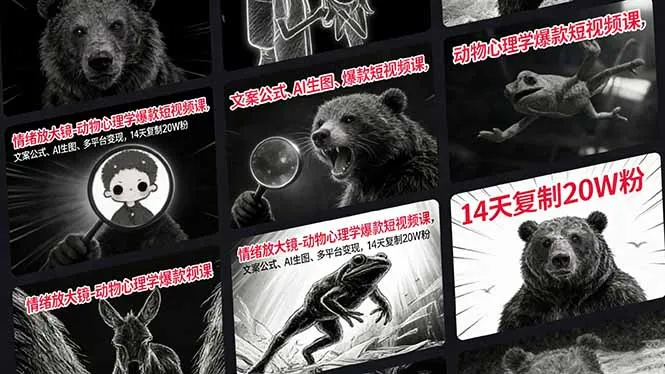 情绪放大镜-动物心理学爆款短视频课，文案公式、AI生图、多平台变现，14天复制20W粉-温久网络