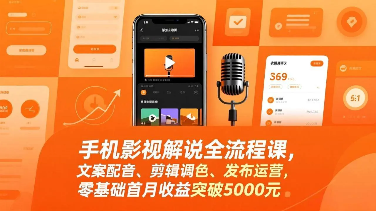 （17391期）手机影视解说全流程课，文案配音、剪辑调色、发布运营，零基础首月收益突破5000元-温久网络