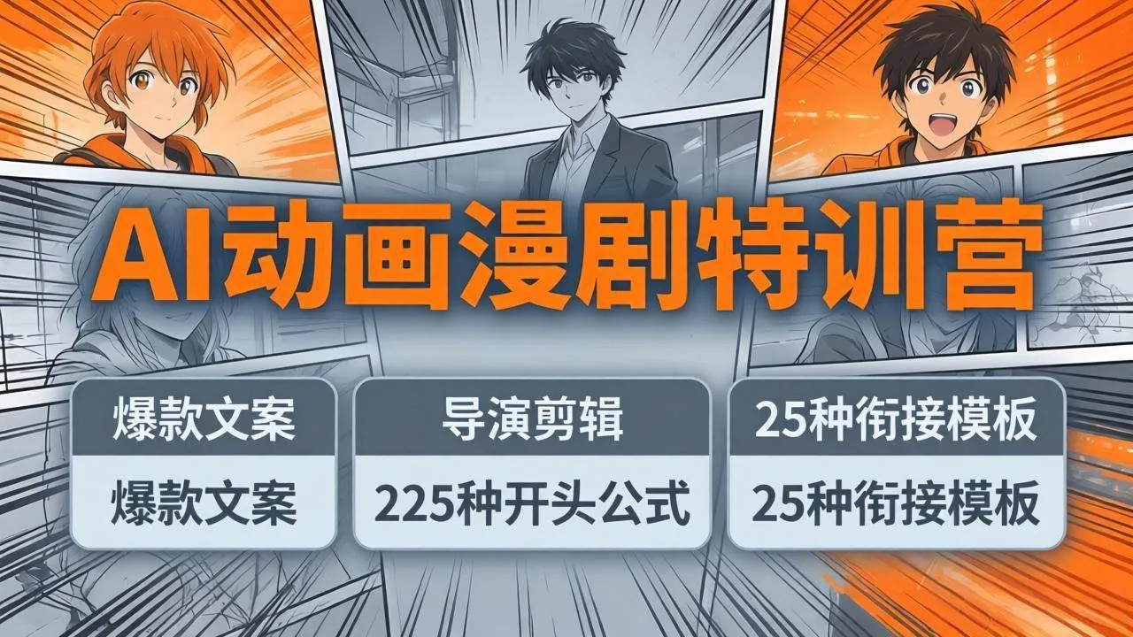 （17917期）AI动画漫剧特训营：爆款文案+导演剪辑：225种开头公式+25种衔接模板，两小时剪电影级大片-温久网络