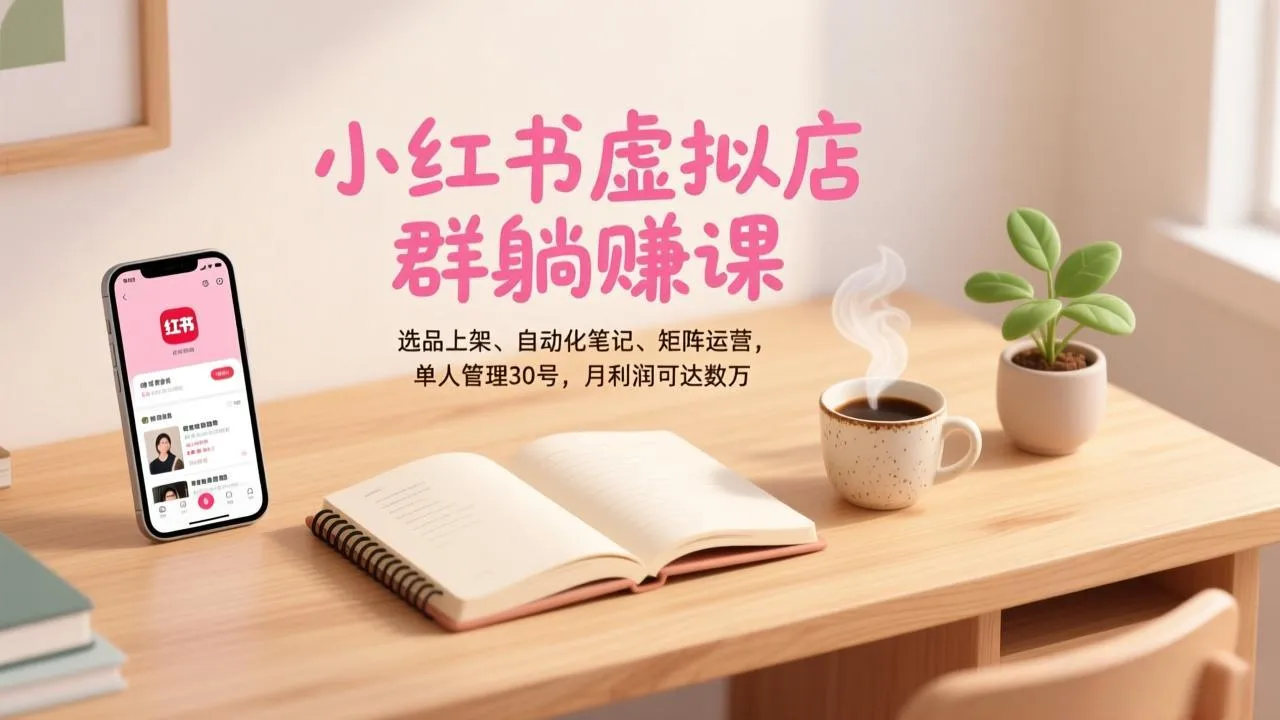 小红书虚拟店群躺赚课，选品上架、自动化笔记、矩阵运营，单人管理30号，月利润可达数万-温久网络