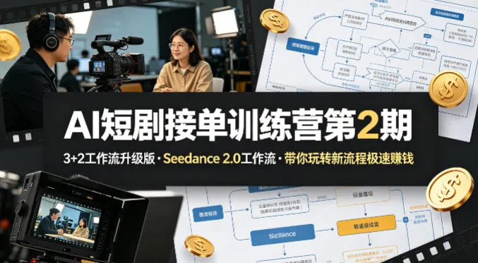 AI短剧接单训练营第2期，3+2工作流升级版，Seedance 2.0工作流，带你玩转新流程极速賺钱-温久网络
