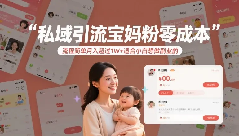 私域引流宝妈粉零成本流程简单月入超过1W+适合小白想做副业的-温久网络