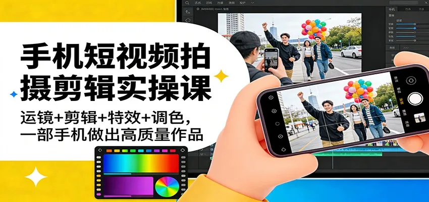 手机短视频拍摄剪辑实操课：运镜+剪辑+特效+调色，一部手机做出高质量作品-温久网络