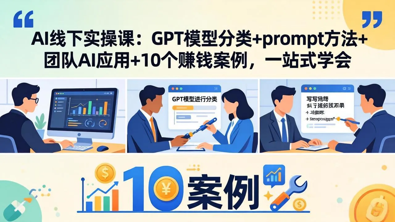 AI线下实操课：GPT模型分类+prompt方法+团队AI应用+10个赚钱案例，一站式学会-温久网络