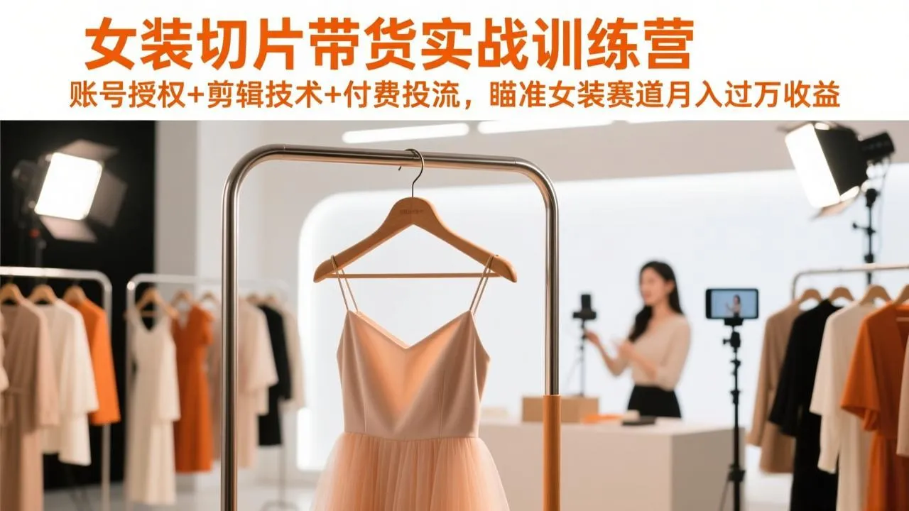 女装切片带货实战训练营，账号授权+剪辑技术+付费投流，瞄准女装赛道月入过万收益-温久网络