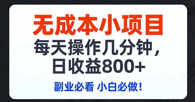 无成本小项目,每天操作几分钟,日收益800+ 副业必看 小白必做！-温久网络