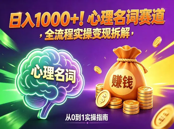 心理名词赛道，新手小白也能做，全流程项目拆解，单日变现1k+-温久网络