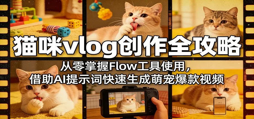 猫咪vlog创作全攻略：从零掌握Flow工具使用，借助AI提示词快速生成萌宠爆款视频-温久网络