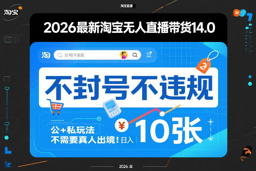 2026最新淘宝无人直播带货14.0，不封号不违规，公+私玩法，不需要真人出境，日入10张【揭秘】-温久网络