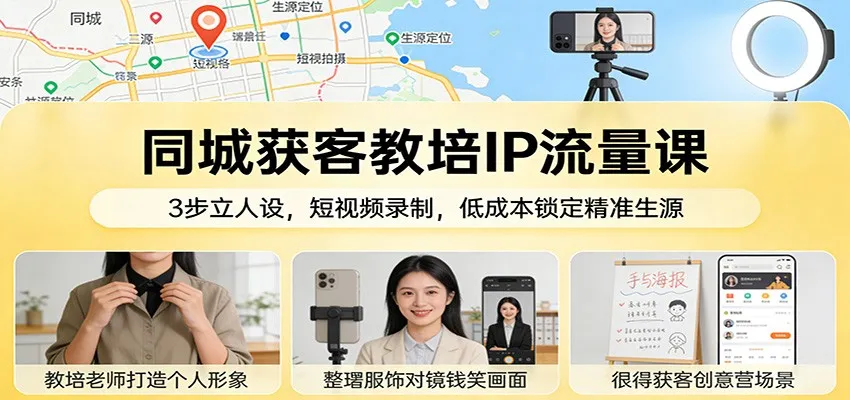 同城获客教培IP流量课：3步立人设，短视频录制，低成本锁定精准生源-温久网络