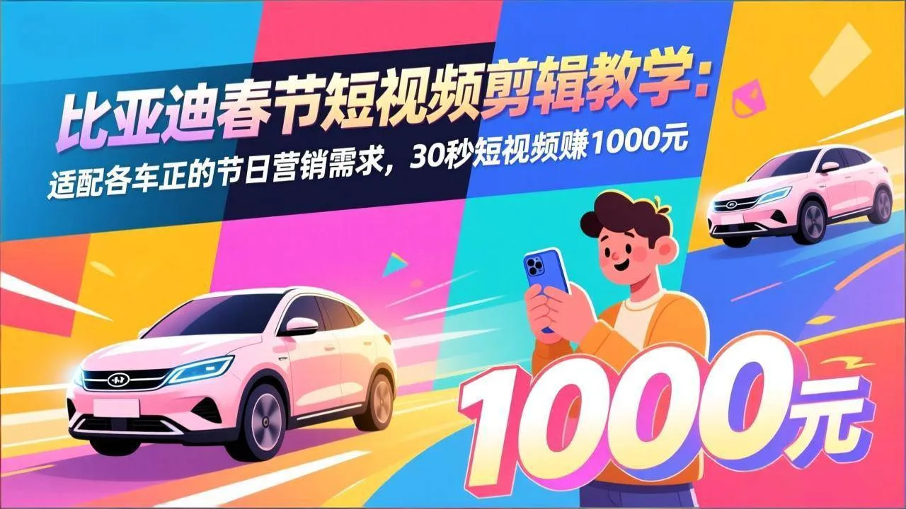 （17320期）比亚迪春节短视频剪辑教学：适配各车企的节日营销需求，30秒短视频赚1000元-温久网络