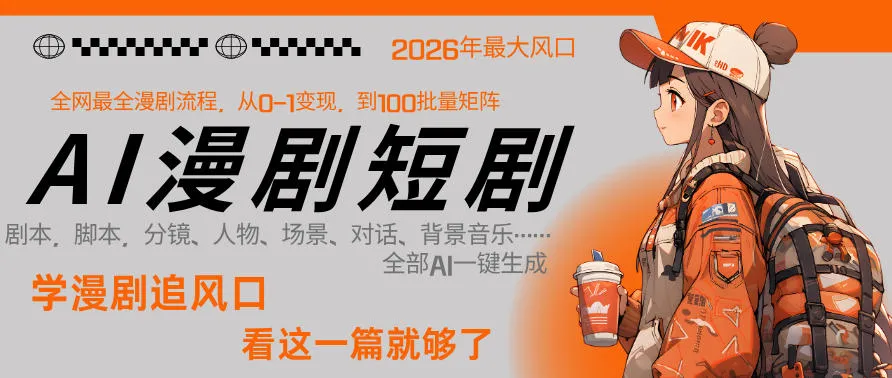 26年AI一键生成漫剧短剧，1人就能跑通从剧本到变现全链路，单集1分钟利润轻松300-温久网络