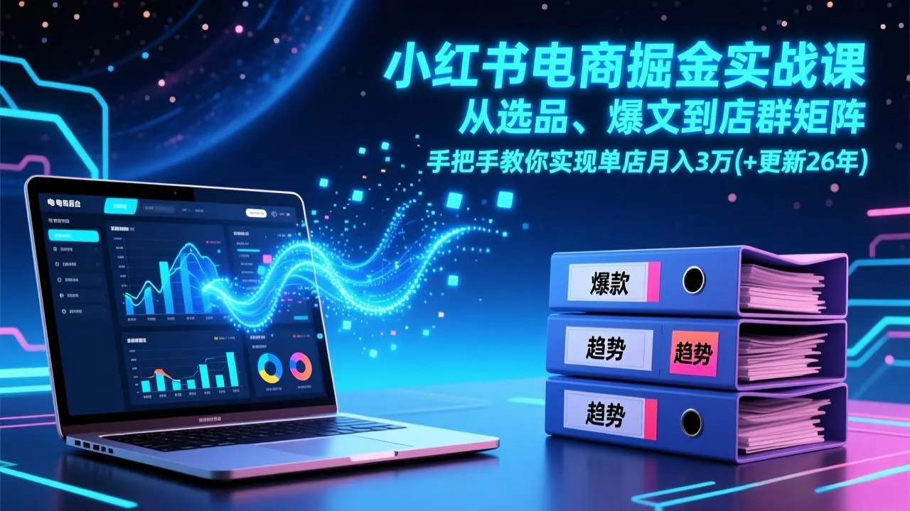 小红书电商掘金实战课，从选品、爆文到店群矩阵，手把手教你实现单店月入3万+(更新26年-温久网络