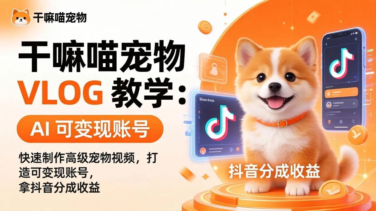 干嘛喵宠物 VLOG 教学：AI 快速制作高级宠物视频，打造可变现账号，拿抖音分成收益-温久网络