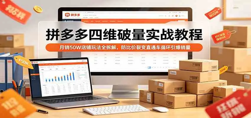 拼多多四维破量实战教程：月销50W店铺玩法全拆解，防比价裂变直通车循环引爆销量-温久网络