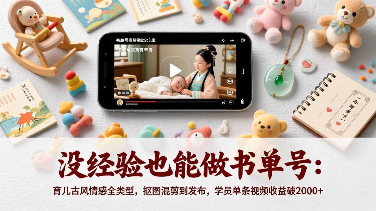 没经验也能做书单号：育儿古风情感全类型，抠图混剪到发布，学员单条视频收益破2000+-温久网络