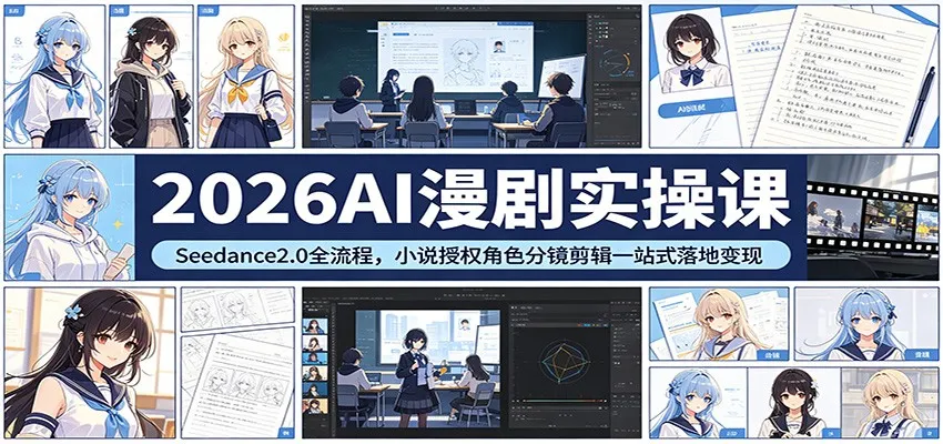 2026AI漫剧实操课：Seedance2.0全流程，小说授权角色分镜剪辑一站式落地变现-温久网络