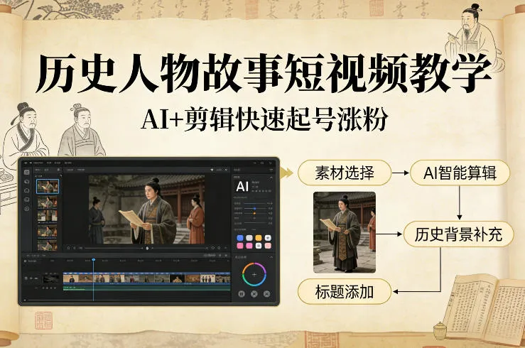 历史人物故事短视频教学，AI+剪辑制作历史人物题材短视频，快速起号涨粉-温久网络