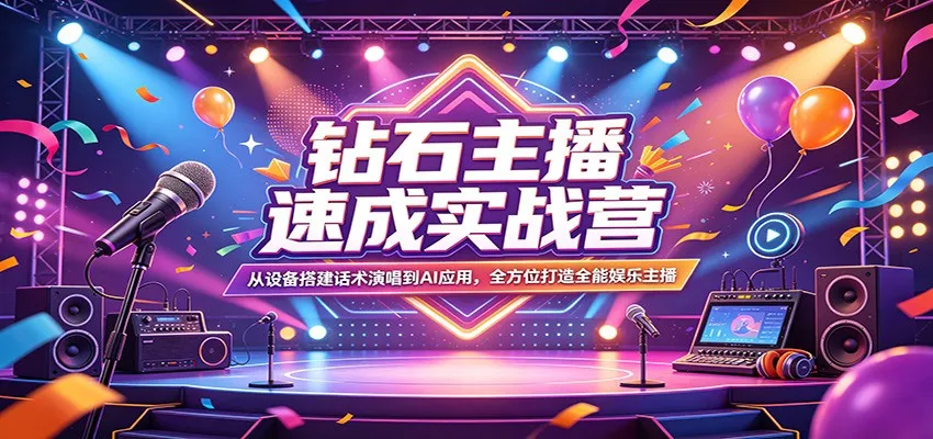 钻石主播速成实战营：从设备搭建话术演唱到AI应用，全方位打造全能娱乐主播-温久网络