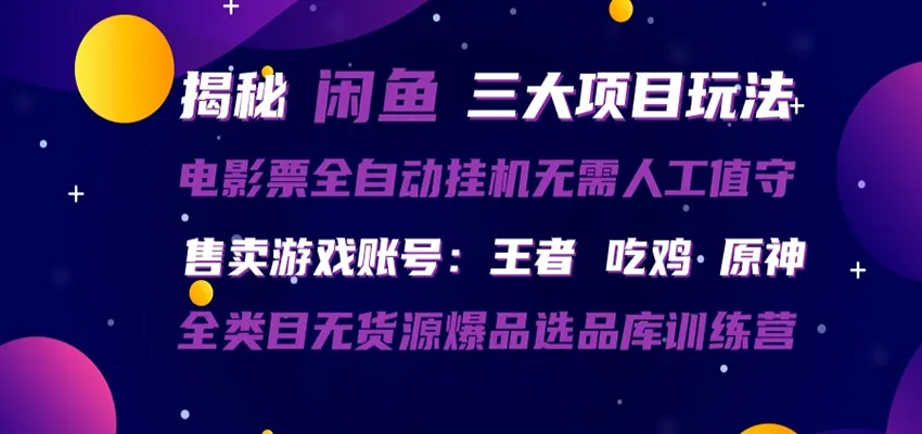 闲鱼三种玩法 全自动电影票 售卖游戏账号 爆品选品库训练营-温久网络