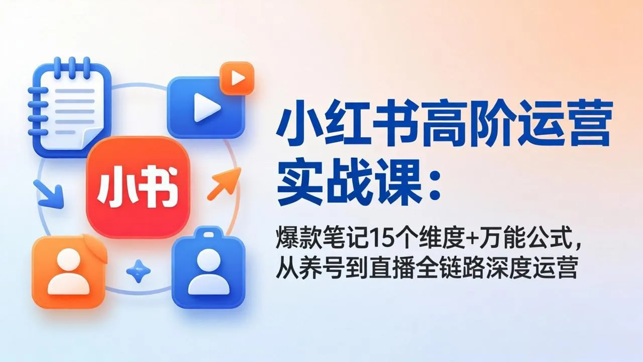 小红书高阶运营实战课：爆款笔记15个维度+万能公式，从养号到直播全链路深度运营-温久网络