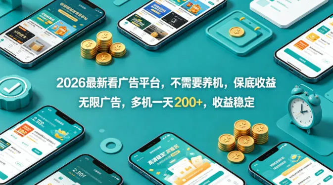 2026最新看广告平台，不需要养机，保底收益，无限广告，多机一天200+，收益稳定【揭秘】-温久网络