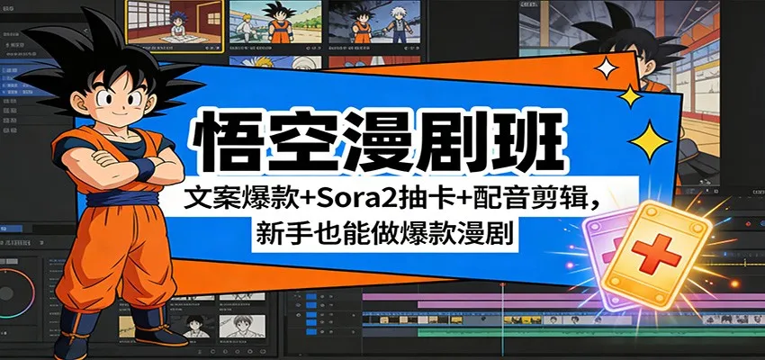悟空漫剧班：文案爆款+Sora2抽卡+配音剪辑，新手也能做爆款漫剧-温久网络