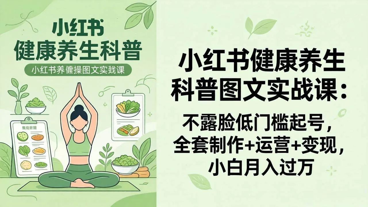 （18033期）2026小红书健康养生科普图文实战课：不露脸低门槛起号，全套制作+运营+变现，小白月入过万-温久网络