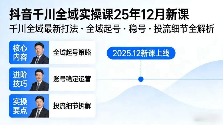 抖音千川全域全域实操课25年12月新课，千川全域最新打法，全域起号，稳号，投流细节全部都有-温久网络