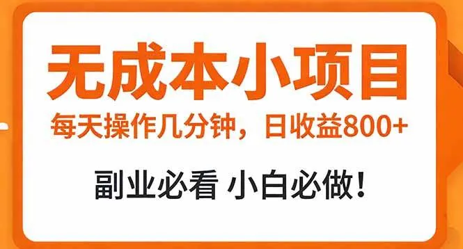 （17307期）无成本小项目 每天操作几分钟，真实日收益800+ 副业必看 小白必做！-温久网络