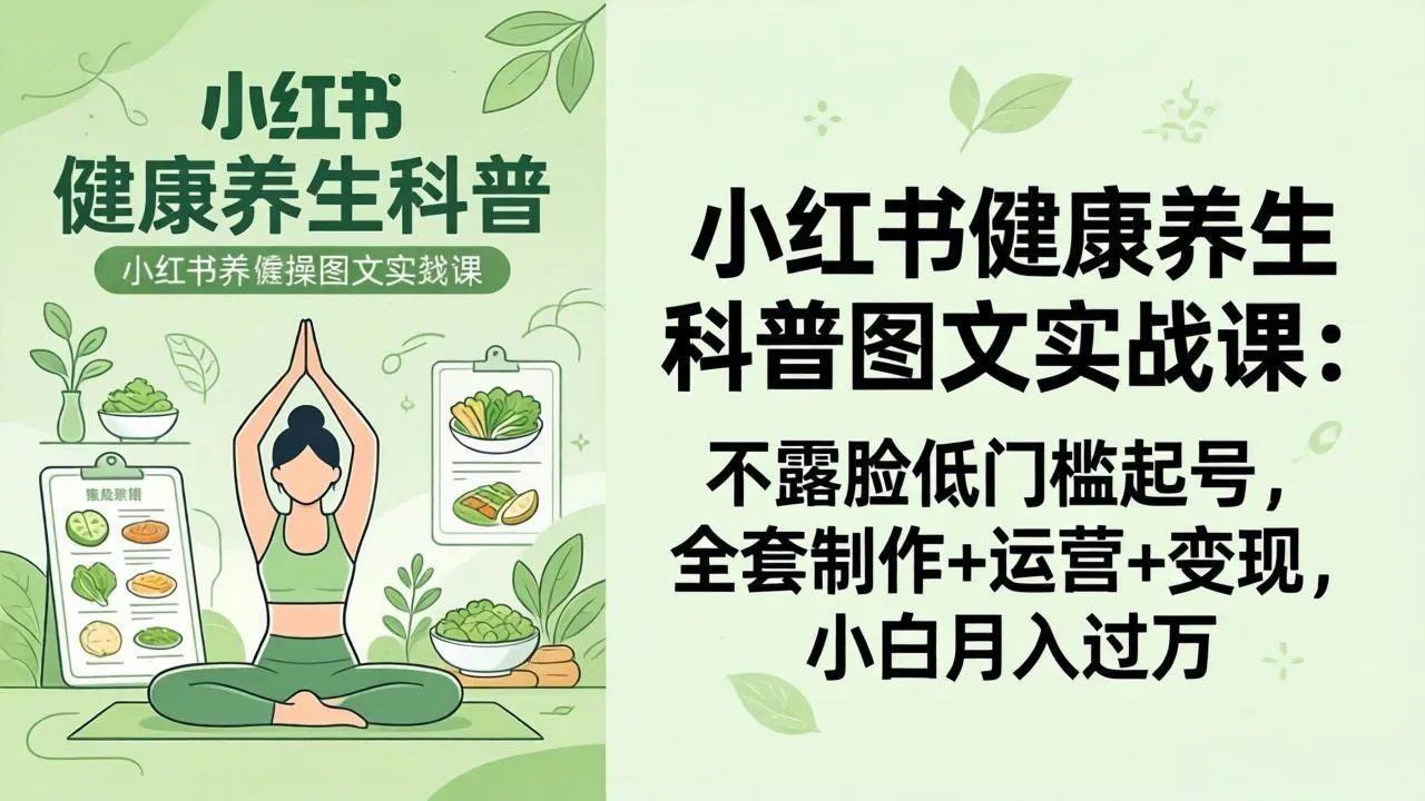 2026小红书健康养生科普图文实战课：不露脸低门槛起号，全套制作+运营+变现，小白月入过万-温久网络