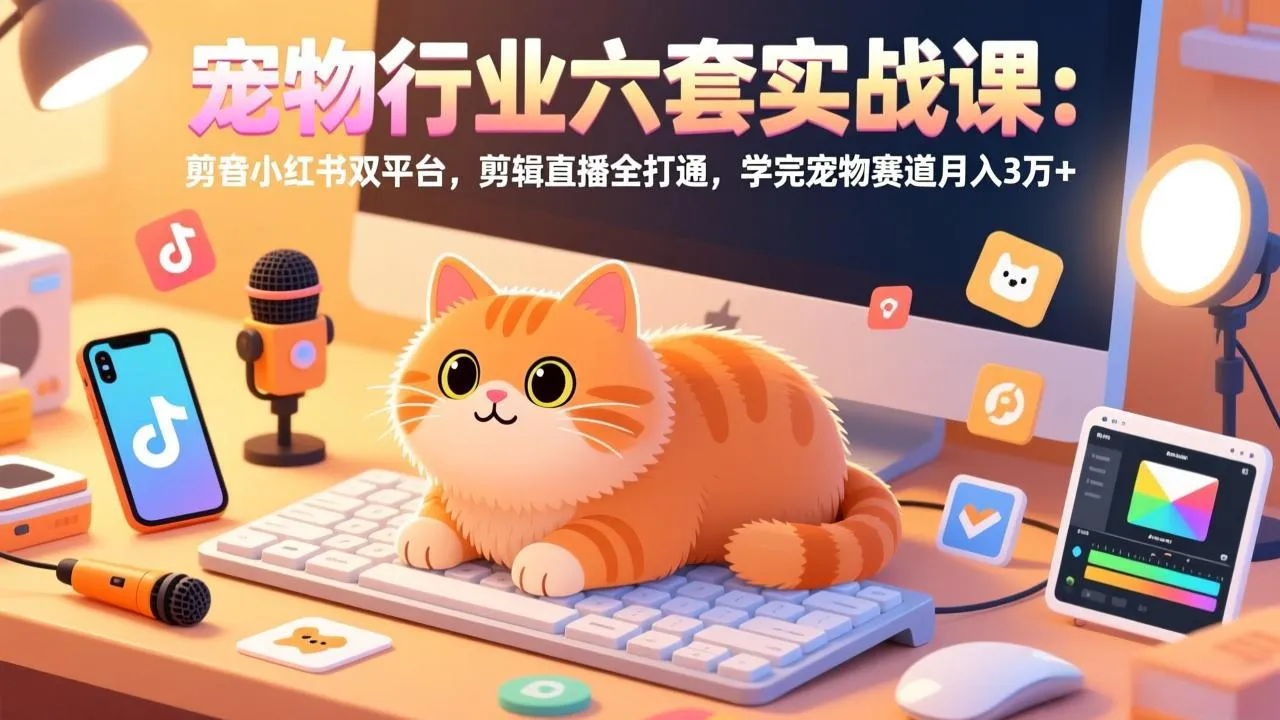 宠物行业六套实战课：抖音小红书双平台，剪辑直播全打通，学完宠物赛道月入3万+-温久网络