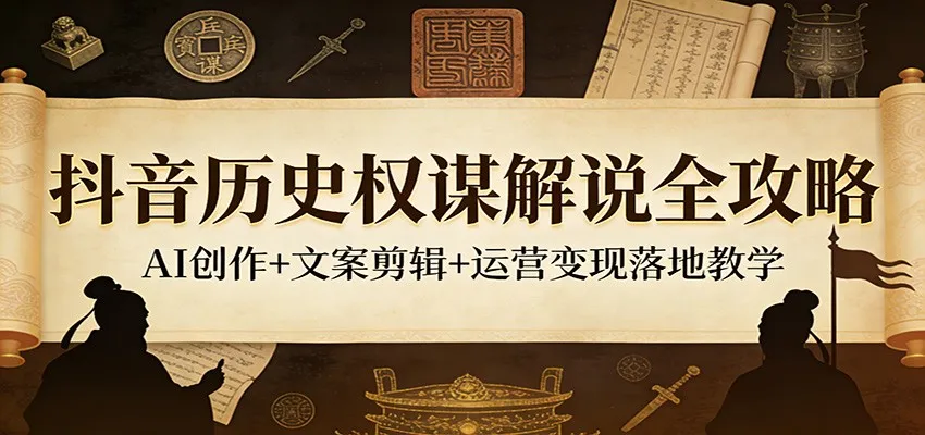 抖音历史权谋解说全攻略：AI创作+文案剪辑+运营变现落地教学-温久网络