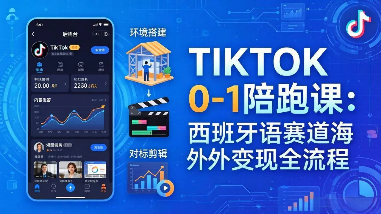 （17908期）TIKTOK 0-1 陪跑课：从环境搭建到刷对标剪辑，西班牙语赛道海外变现全流程-温久网络