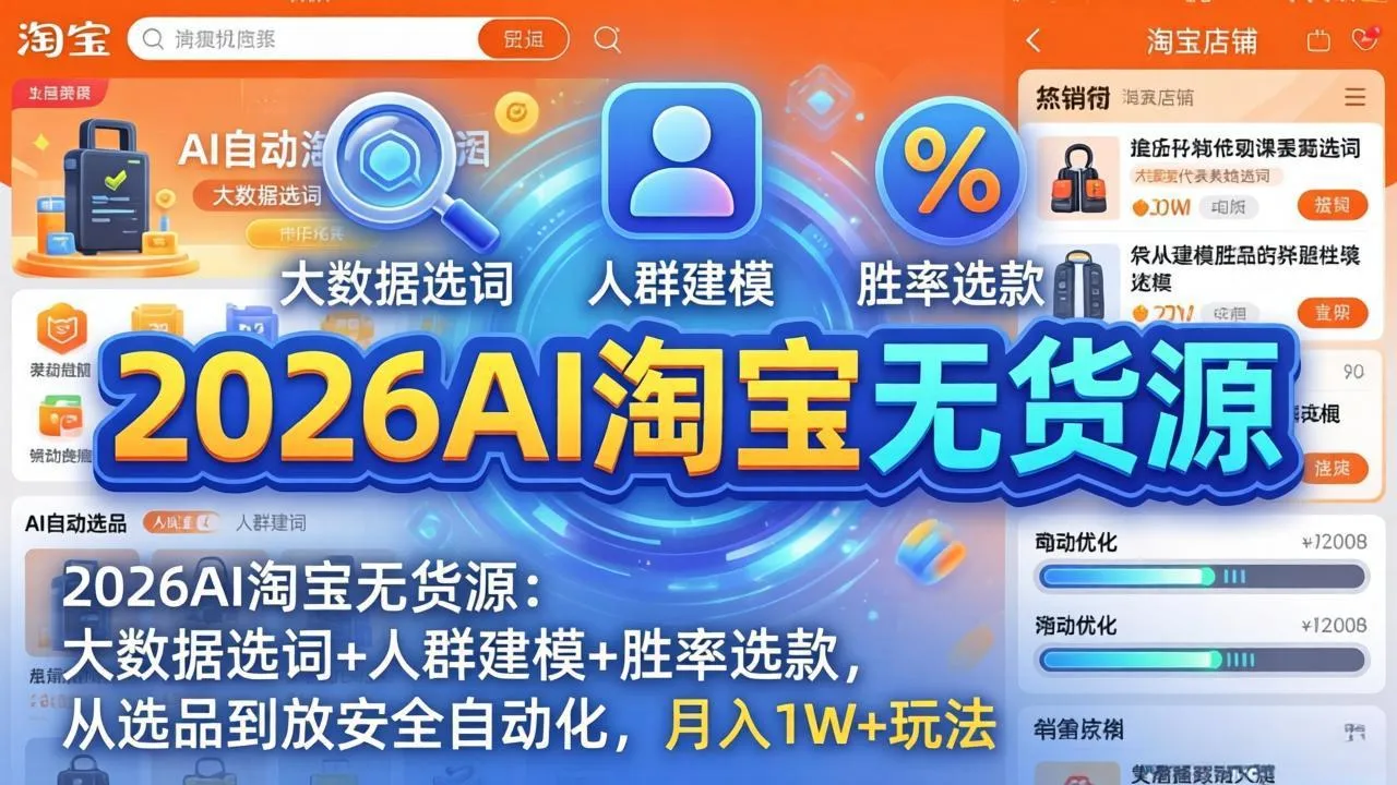 2026AI淘宝无货源-4月更新：大数据选词+人群建模+胜率选款，从选品到放大全自动化，月入1W+玩法-温久网络