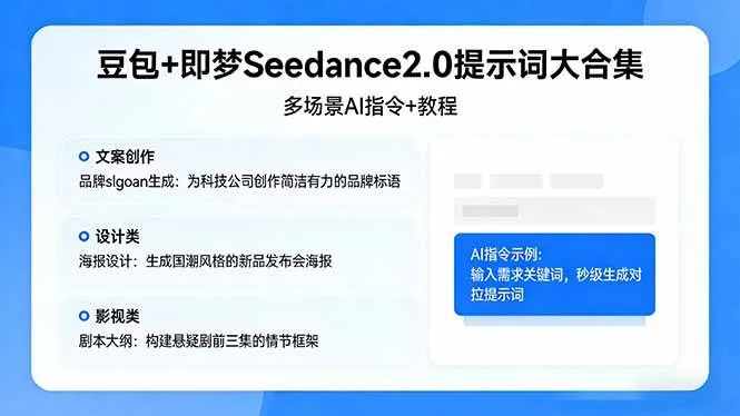 （17935期）豆包+即梦Seedance2.0提示词大合集：多场景AI指令+教程，解锁文案、设计、影视高效创作-温久网络
