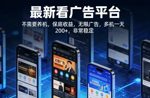 最新看广告平台，不需要养机，保底收益，无限广告，多机一天200+，非常稳定【揭秘】-温久网络